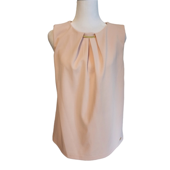 NEW Calvin Klein Embellished Pleated Collar Sleeveless Shell Blouse - Picture 2 of 10